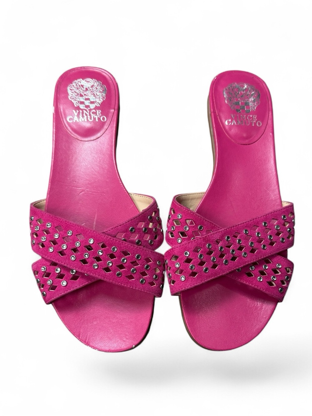 Vince Camuto Hot Pink Studded Crisscross Slide Mules